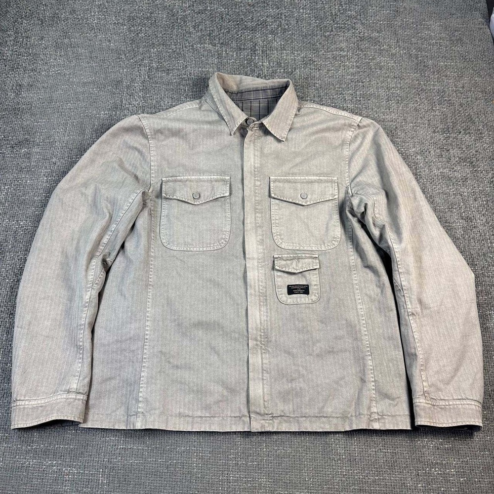 Armani Exchange Workwear Jacket Mens XL Grey Herringbone Utility Shirt Jacket